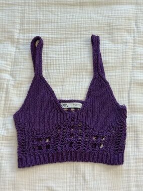 Zara Purple Crochet Knit Crop Top